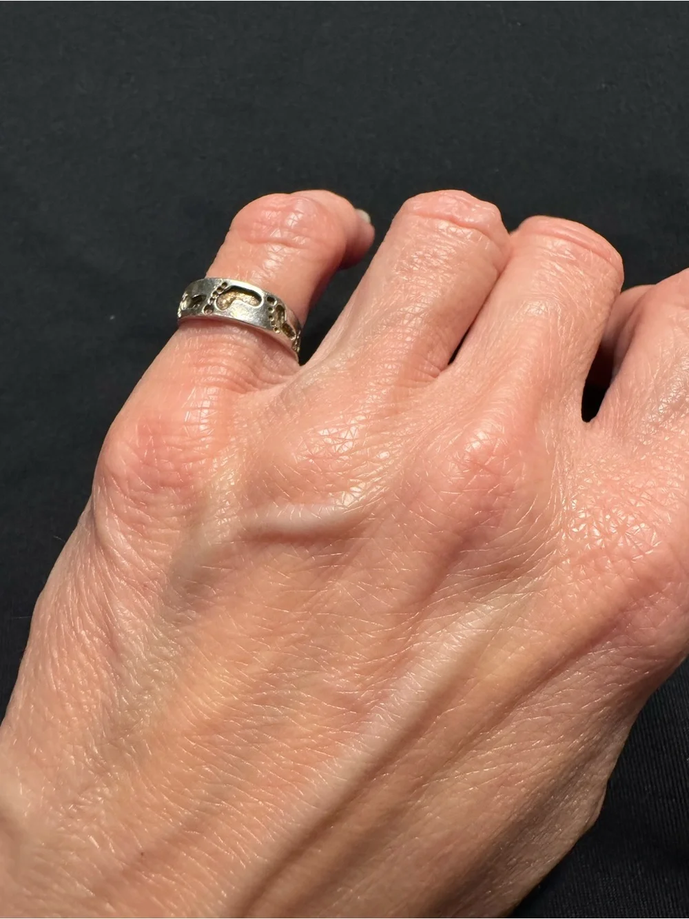 Sterling Silver Baby Footprints Adjustable Ring - Pinky Ring or Toe Ring